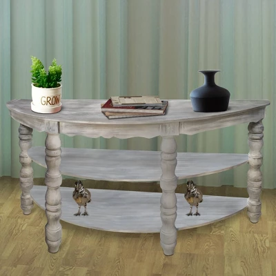 Wooden Console Table With 2 Shelves And Turned Legs Gray - The Urban Port - Image 4