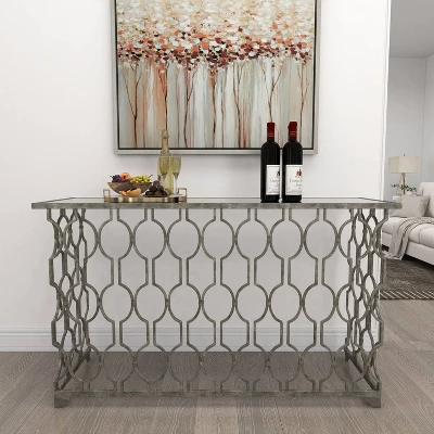 Contemporary Metal Pattern Console Table Silver - Olivia & May - Image 9