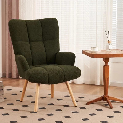 FERPIT Upholstered Teddy Velvet Accent Chair & Rocking Chair With Wingback Design - Image 9