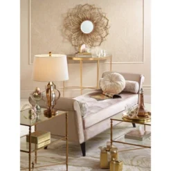 Uttermost Traditional Iron Console Table 25 3/4" X 18" With Shelf Antiqued Gold Mirror Tabletop For Living Room Bedroom Entryway