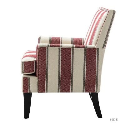 Set Of 2 Sara Upholstered Accent Arm Chair With Nail Head Trim | Karat Home-Stripe Red - Image 2