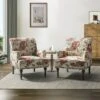 Set Of 2 Reggio Traditional Wooden Upholstered Armchair With Floral Patterns And Nailhead Trim | ARTFUL LIVING DESIGN