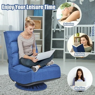 Costway Gaming Chair Fabric 5-Position Folding Lazy Sofa 360 Degree Swivel Grey BlackCoffee - Image 4