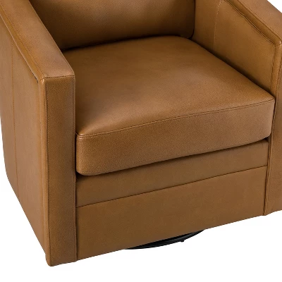 Eulalia 28.74''Wooden Upholstery Wide Genuine Leather Swivel Chair With Swivel Metal Base And Squared Arms | ARTFUL LIVING DESIGN - Image 6