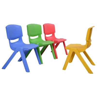Costway Set Of 4 Kids Plastic Chairs Stackable Play And Learn Furniture Colorful - Image 3