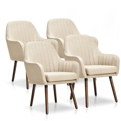 Costway Set Of 4 Accent Chairs Fabric Upholstered Armchairs W/Wooden Legs Beige/Gray - Image 11