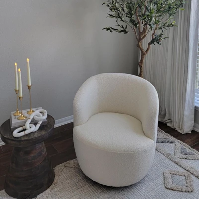 Bella Swivel Barrel Chairs Set Of 2,Modern Soft Touch 28'' Seat Width Boucle Swivel Chairs,Armrest 360° Swivel Nursery Chair-Maison Boucle - Image 4