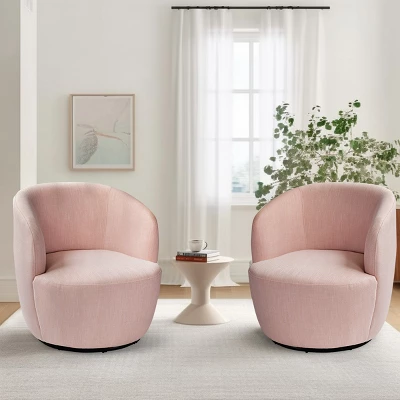 Bella Swivel Barrel Chairs Set Of 2,Contemporary Farmhouse 28'' Seat Width Linen Swivel Chair,Armrest 360° Swivel Nursery Chair-Maison Boucle - Image 9