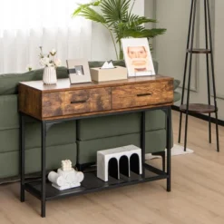 Costway Console CouchTable With 2 Drawers Metal Frame Entryway Table For Living Room