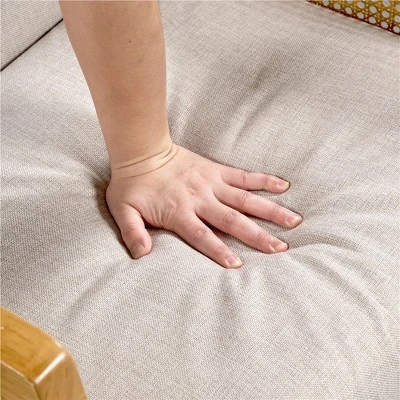 Yaheetech Fabric Upholstered Accent Chair With Rattan Armrest And Wood Legs, Beige - Image 5