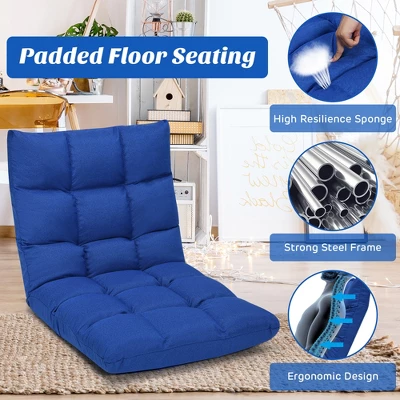 Costway Adjustable 14-Position Floor Chair Folding Lazy Gaming Sofa Lounge Chair GrayBlue Coffee - Image 5