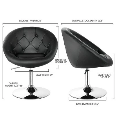 Costway 1PC Accent Chair Adjustable Modern Swivel Round Tufted Back PU Leather Black
