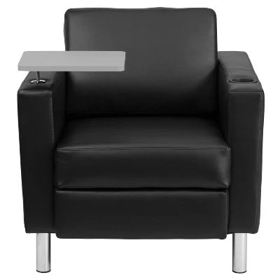 Emma And Oliver Black LeatherSoft Tablet Arm Chair, Tall Chrome Legs And Cup Holder - Image 8