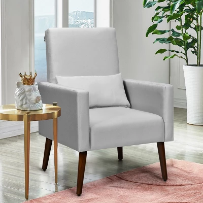 2-in-1 Fabric Upholstered Rocking Chair Nursery Armchair With Pillow Light Grey - Image 3