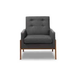 Perris Fabric Upholstered Walnut Wood Lounge Chair - Baxton Studio