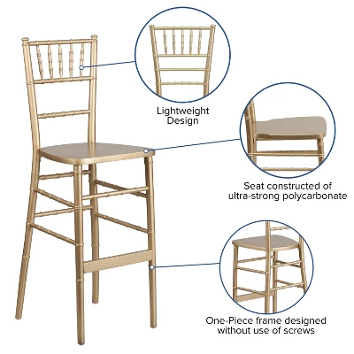 Flash Furniture HERCULES Series Gold Wood Chiavari Barstool - Image 3