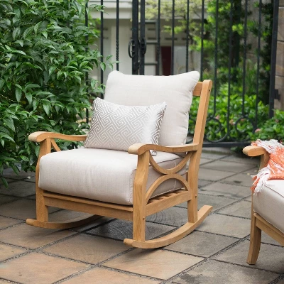 Cambridge Casual Abbington Teak Outdoor Patio Rocking Chair With Cushion - Image 6