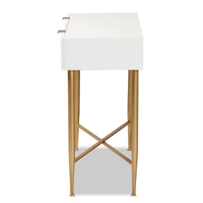 Galia Wood And Metal 1 Drawer Console Table White/Gold - Baxton Studio - Image 3