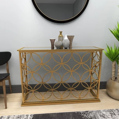 Rectangular Traditional Modern Metal Console Table Gold - Olivia & May - Image 17
