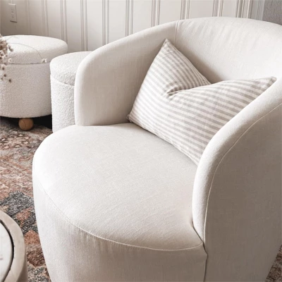 Bella Swivel Barrel Chairs Set Of 2,Contemporary Farmhouse 28'' Seat Width Linen Swivel Chair,Armrest 360° Swivel Nursery Chair-Maison Boucle - Image 4