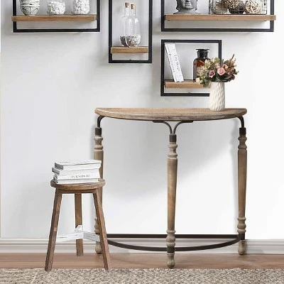LuxenHome Rustic Wood And Metal Half Moon Console And Entry Table - Image 3
