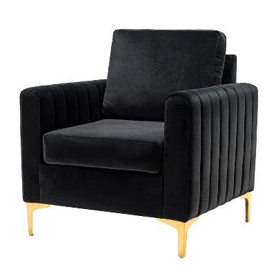 Iapygia Contemporary Tufted Wooden Upholstered Club Chair With Metal Legs For Bedroom And Living Room Club Chair | ARTFUL LIVING DESIGN - Image 13