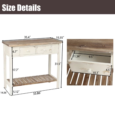 LuxenHome Distressed White And Wood 2-Drawer 1-Shelf Console Table And Entry Table - Image 7