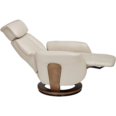 BenchMaster Taupe Faux Leather Swivel Recliner Chair Modern Armchair Comfortable Manual Reclining Footrest For Bedroom Living Room - Image 8