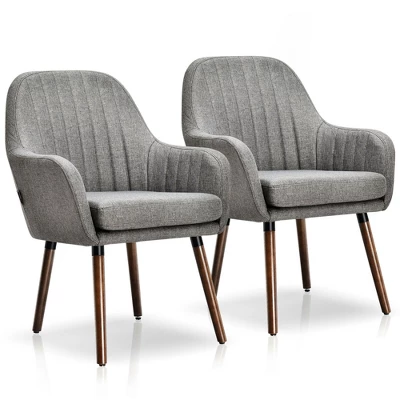 Costway Set Of 2 Accent Chairs Fabric Upholstered Armchairs W/Wooden Legs Beige/Gray - Image 10