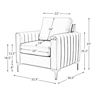 Iapygia Contemporary Tufted Wooden Upholstered Club Chair With Metal Legs For Bedroom And Living Room Club Chair | ARTFUL LIVING DESIGN - Image 9