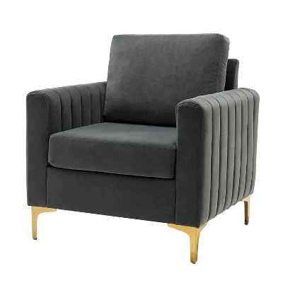Iapygia Contemporary Tufted Wooden Upholstered Club Chair With Metal Legs For Bedroom And Living Room Club Chair | ARTFUL LIVING DESIGN - Image 12