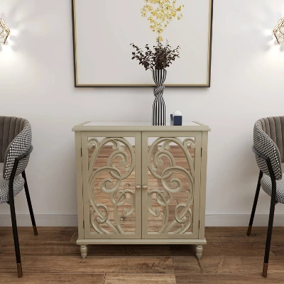 Glam Mirrored And Patterned Wood Cabinet Beige - Olivia & May - Image 8
