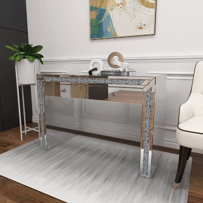Glam Mirror And Glass Console Table Desk Silver - Olivia & May - Image 8
