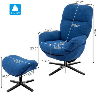 Costway Modern Swivel Rocking Chair & Ottoman Set W/Aluminum Alloy Base GreyBlueCoffee - Image 2
