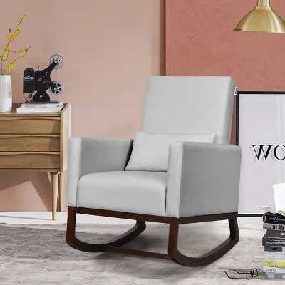 2-in-1 Fabric Upholstered Rocking Chair Nursery Armchair With Pillow Light Grey - Image 2