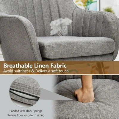 Costway Set Of 2 Accent Chairs Fabric Upholstered Armchairs W/Wooden Legs Beige/Gray - Image 7