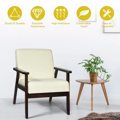 Costway Set Of 2 Fabric Accent Armchair Solid Wood Upholstered Lounge Chair YellowBeigeGrey OrangeBlueGrey - Image 4