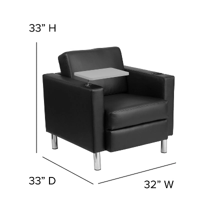 Emma And Oliver Black LeatherSoft Tablet Arm Chair, Tall Chrome Legs And Cup Holder - Image 3