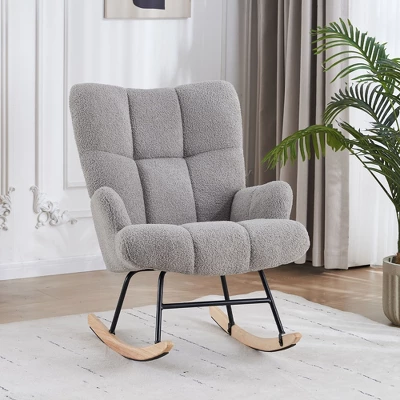 FERPIT Upholstered Teddy Velvet Accent Chair & Rocking Chair With Wingback Design - Image 6