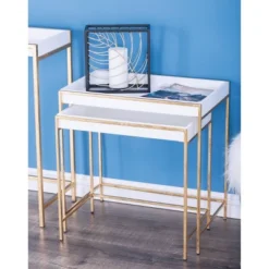 Set Of 2 Contemporary Metal Console Tables Gold - Olivia & May