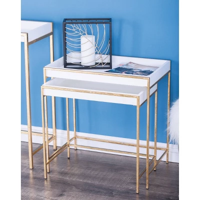 Set Of 2 Contemporary Metal Console Tables Gold - Olivia & May