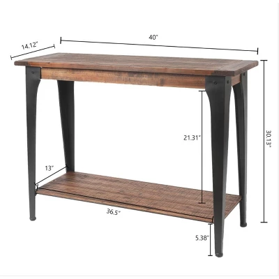 LuxenHome Dark Brown Wood And Black Metal 1-Shelf Console And Entry Table - Image 3