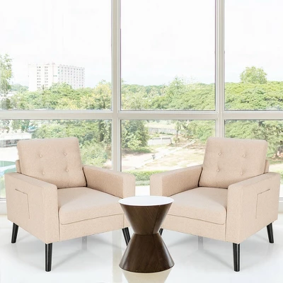 Costway Set Of 2 Upholstered Accent Chair Single Sofa Armchair W/ Wooden Legs - Image 3