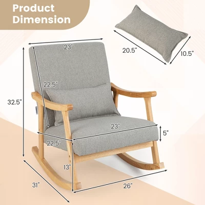Costway Upholstered Rocking Chair With Pillow Rocking Armchair With Rubber Wood Frame Grey - Image 9