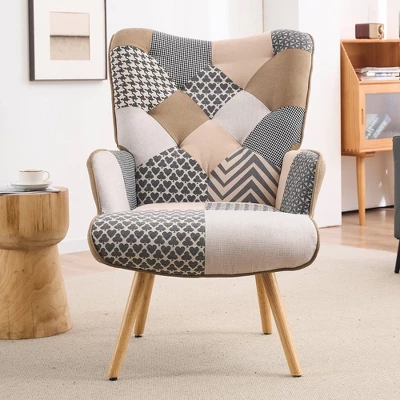 FERPIT Upholstered Wingback Accent Chair & Rocking Chair With Rubberwood Legs & Rockers - Image 7