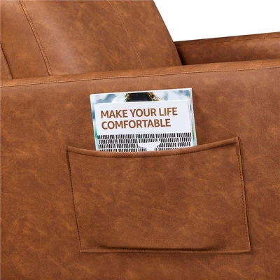 Yaheetech Faux Leather Upholstered Rocking Chair With Rubberwood Legs Brown - Image 7