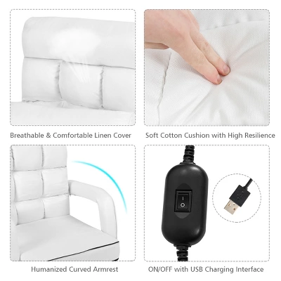 Costway Folding Floor Armchair W/6-position Adjustable Back & Lumbar Pillow White - Image 7