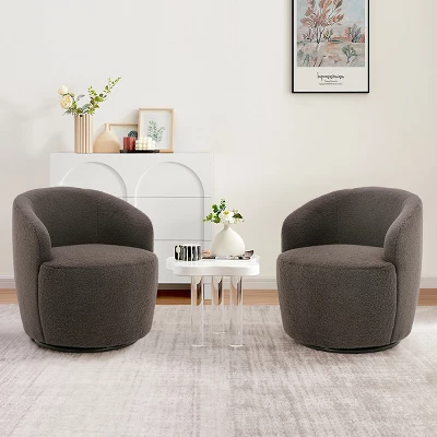Set Of 2 Fannie 25.60'' Wide Small Size Boucle Upholstered 360° Swivel Barrel Chair-The Pop Maison - Image 16