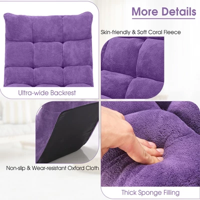 Costway Adjustable 14-Position Floor Chair Folding Gaming Sofa Chair Cushioned Purple - Image 7
