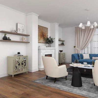 Glam Mirrored And Patterned Wood Cabinet Beige - Olivia & May - Image 10